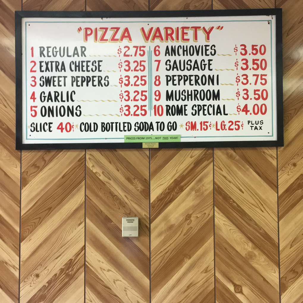 Rome Pizza vintage 1975 price menu